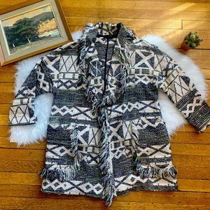 Zara Casual Open Multicoloured Textured Jacket